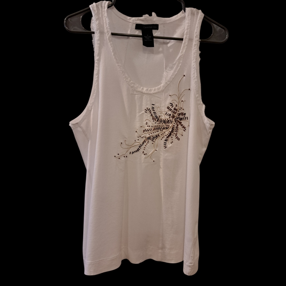 Calvin Klein Jeans White Embellished Tank Top Size M